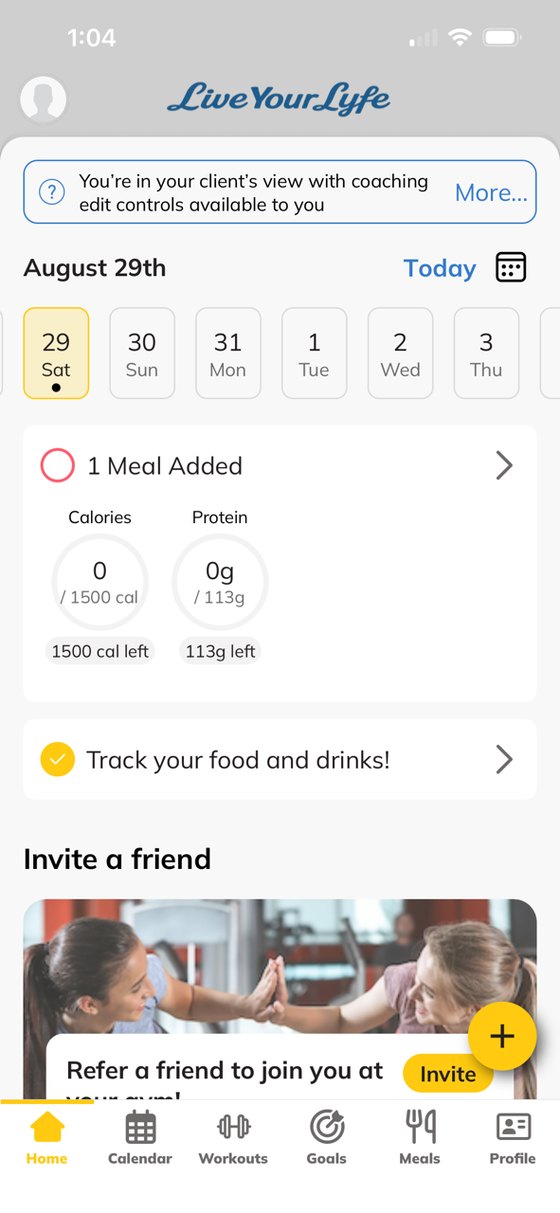 Real Lyfe app nutrition dashboard